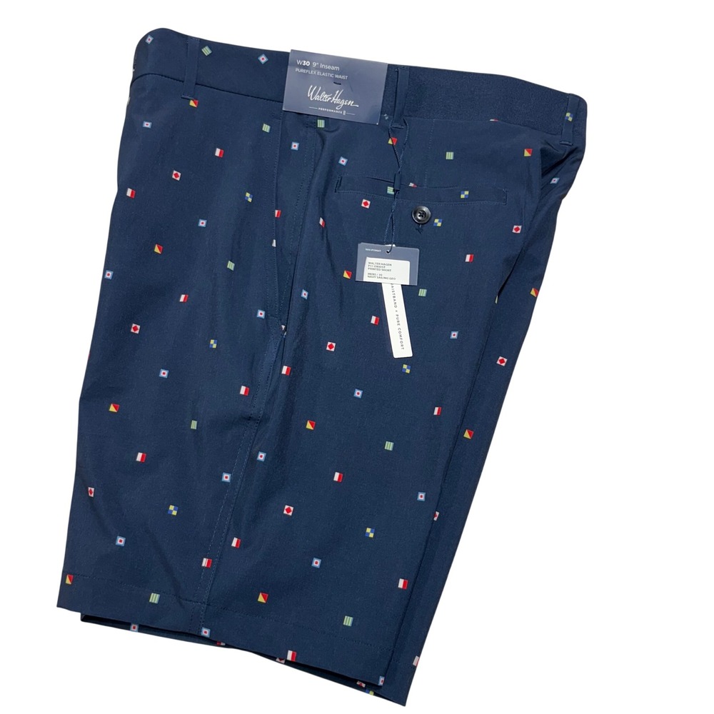 Walter Hagen Golf‎ Shorts Mens 30 Navy Sailing Geo Flag Pureflex P11 Performance